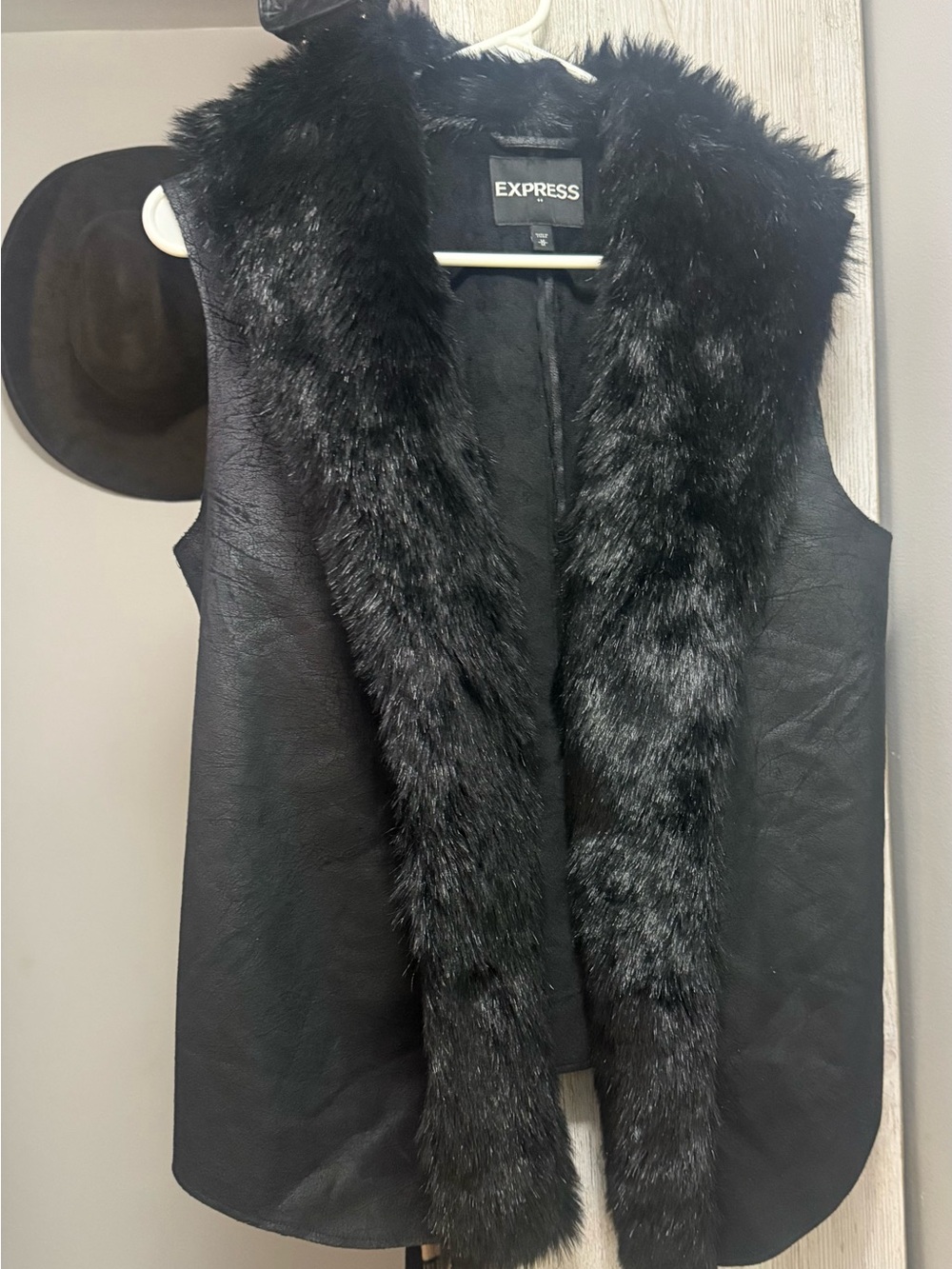Express Black Faux Fur-Trimmed Vest